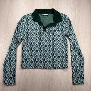 Zara Geometric Polo Top S Y2K Retro Mod Preppy Long Sleeve